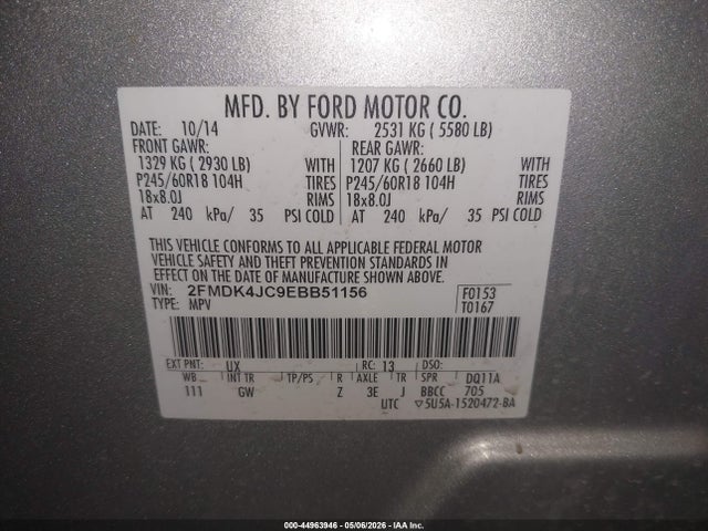 Aukcja sprzedaży 2014 Ford Edge Sel, vin: 2FMDK4JC9EBB51156, numer aukcji: 44963946