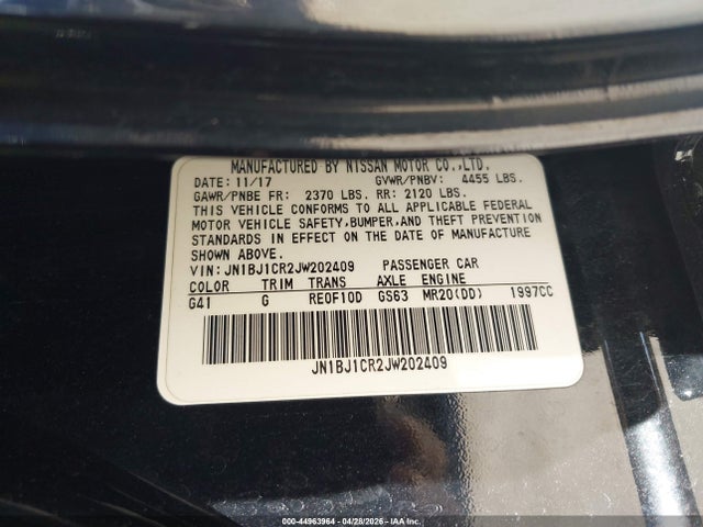 44963964 :رقم المزاد ، JN1BJ1CR2JW202409 vin ، 2018 Nissan Rogue Sport Sl مزاد بيع