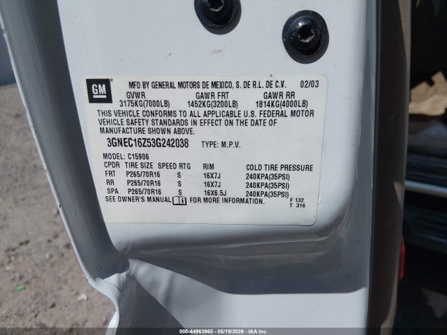 44963965 :رقم المزاد ، 3GNEC16Z53G242038 vin ، 2003 Chevrolet Suburban 1500 Lt مزاد بيع