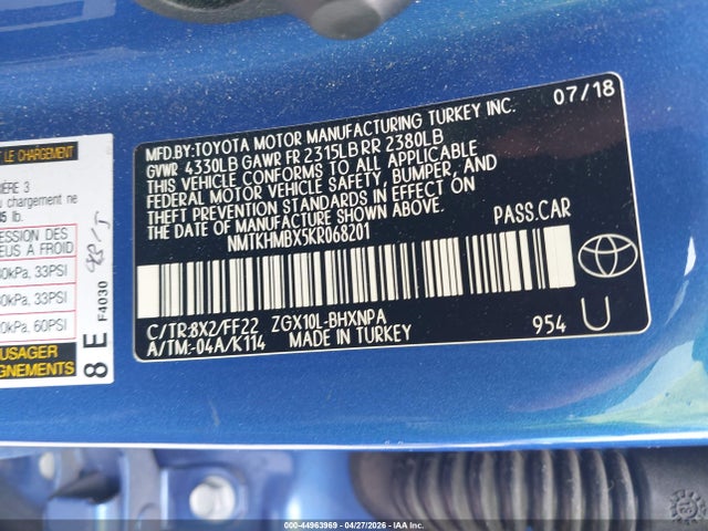 2019 Toyota C-hr Xle მანქანა იყიდება აუქციონზე, vin: NMTKHMBX5KR068201, აუქციონის ნომერი: 44963969