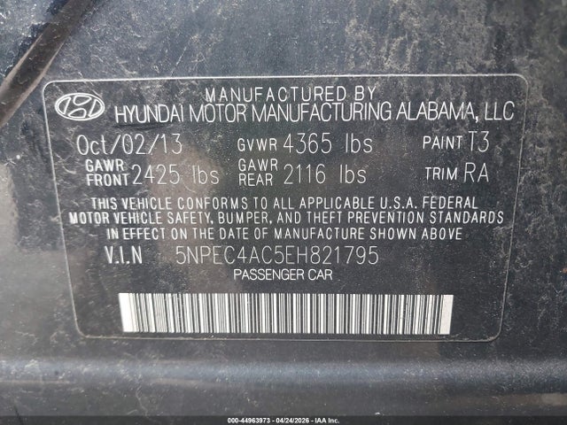 Продаж на аукціоні авто 2014 Hyundai Sonata Se, vin: 5NPEC4AC5EH821795, номер лоту: 44963973