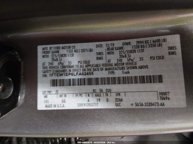 Ford F-150 Xl 2020 1FTEW1EP6LFA62455 Image 9