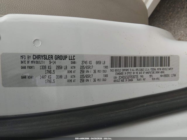 Aukcja sprzedaży 2015 Dodge Grand Caravan Sxt, vin: 2C4RDGCG2FR536735, numer aukcji: 44963996
