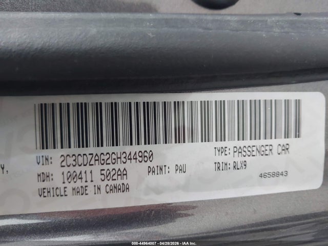 Aukcja sprzedaży 2016 Dodge Challenger Sxt Plus, vin: 2C3CDZAG2GH344960, numer aukcji: 44964007