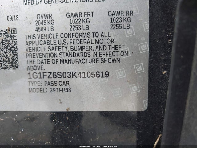 1G1FZ6S03K4105619 Chevrolet Bolt Ev Premier