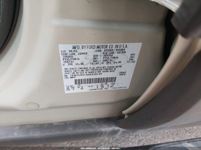 2004 Ford Escape Xlt მანქანა იყიდება აუქციონზე, vin: 1FMYU931X4KA50149, აუქციონის ნომერი: 44964025