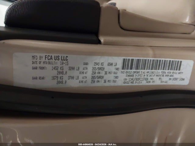 Продаж на аукціоні авто 2015 Jeep Grand Cherokee Limited, vin: 1C4RJFBG9FC157020, номер лоту: 44964026
