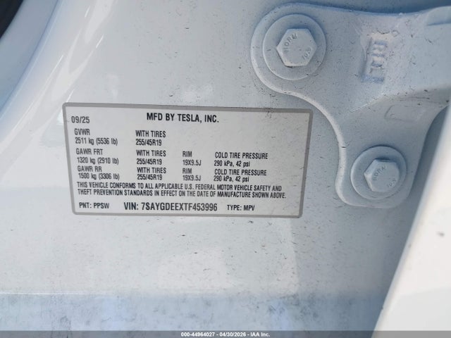 Продаж на аукціоні авто 2026 Tesla Model Y All-wheel Drive/long Range Launch Series/premium All-wheel Drive, vin: 7SAYGDEEXTF453996, номер лоту: 44964027