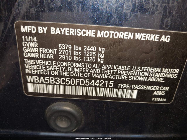Aukcja sprzedaży 2015 Bmw 535i Xdrive, vin: WBA5B3C50FD544215, numer aukcji: 44964036