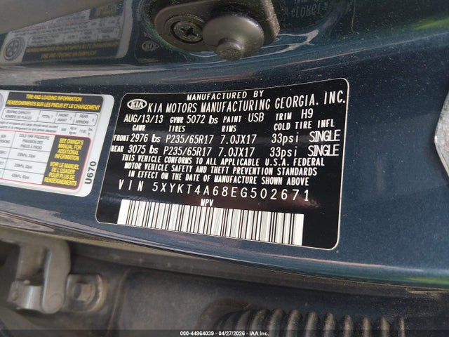 44964039 :رقم المزاد ، 5XYKT4A68EG502671 vin ، 2014 Kia Sorento Lx مزاد بيع