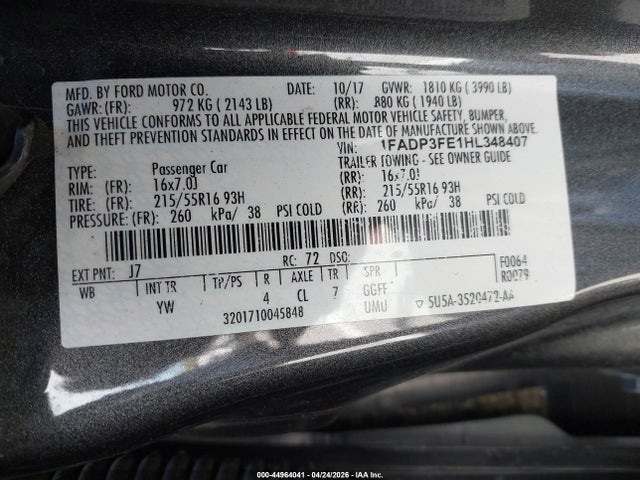 1FADP3FE1HL348407 Ford FOCUS SE