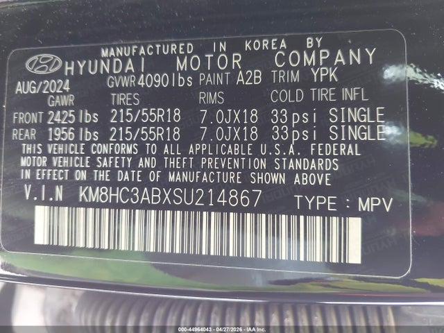 2025 Hyundai Kona Sel Convenience მანქანა იყიდება აუქციონზე, vin: KM8HC3ABXSU214867, აუქციონის ნომერი: 44964043