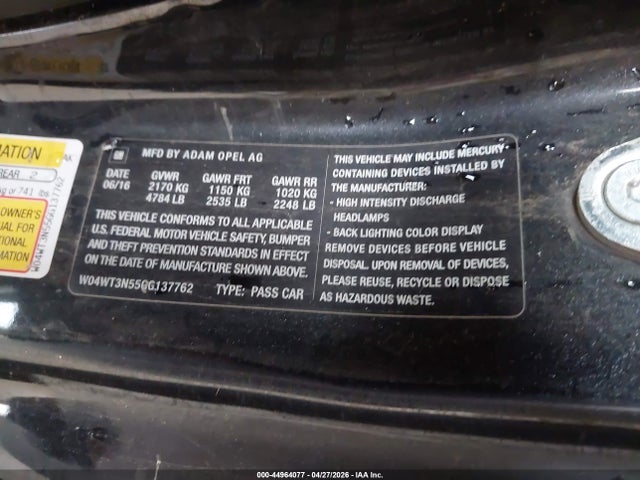 Продажа на аукционе авто 2016 Buick Cascada Premium, vin: W04WT3N55GG137762, номер лота: 44964077