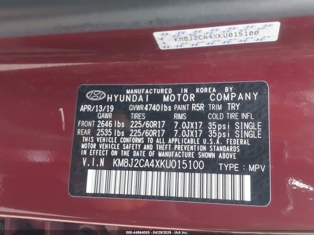 Продаж на аукціоні авто 2019 Hyundai Tucson Se, vin: KM8J2CA4XKU015100, номер лоту: 44964085