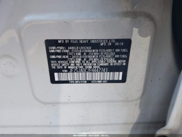 Продаж на аукціоні авто 2015 Subaru Forester 2.5i Premium, vin: JF2SJADC2FH442743, номер лоту: 44964089