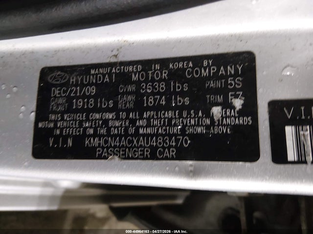 Aukcja sprzedaży 2010 Hyundai Accent Gls, vin: KMHCN4ACXAU483470, numer aukcji: 44964163