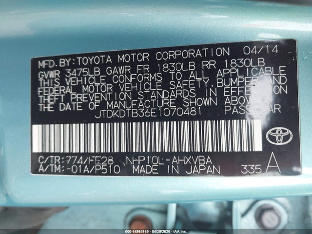 Toyota Prius C One 2014 JTDKDTB36E1070481 Image 9