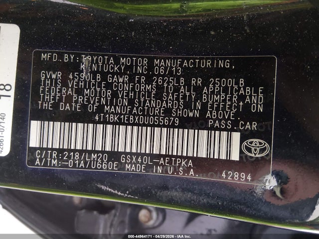 44964171 :رقم المزاد ، 4T1BK1EBXDU055679 vin ، 2013 Toyota Avalon Limited مزاد بيع
