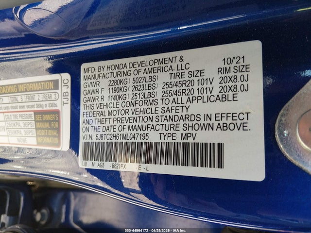 44964172 :رقم المزاد ، 5J8TC2H61ML047195 vin ، 2021 Acura Rdx A-spec Package مزاد بيع