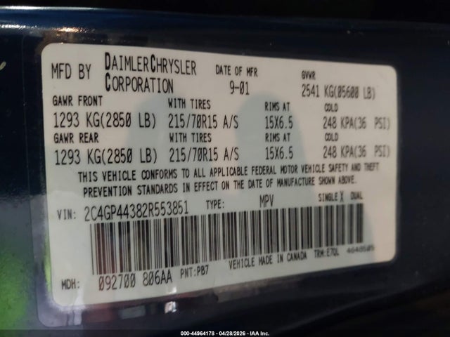 Продажа на аукционе авто 2002 Chrysler Town & Country Lx, vin: 2C4GP44382R553851, номер лота: 44964178