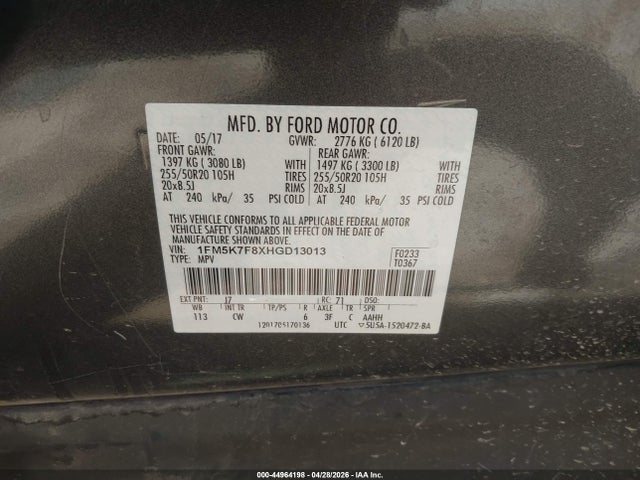 Продажа на аукционе авто 2017 Ford Explorer Limited, vin: 1FM5K7F8XHGD13013, номер лота: 44964198