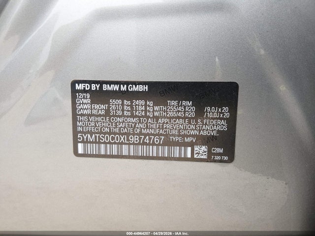 Продажа на аукционе авто 2020 Bmw X3 M, vin: 5YMTS0C0XL9B74767, номер лота: 44964207