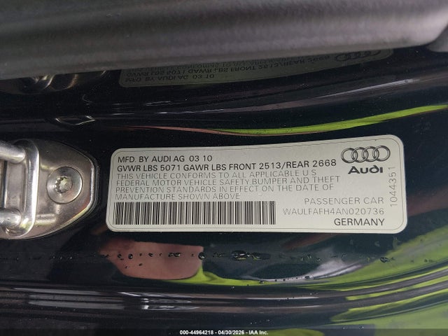 44964218 :رقم المزاد ، WAULFAFH4AN020736 vin ، 2010 Audi A5 2.0t Premium مزاد بيع