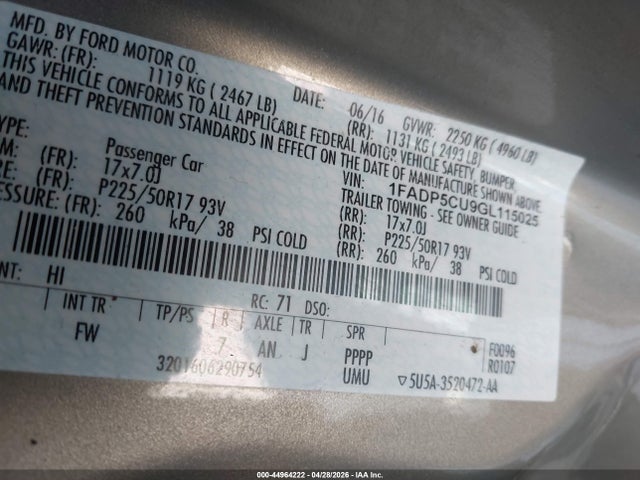 Продаж на аукціоні авто 2016 Ford C-max Energi Sel, vin: 1FADP5CU9GL115025, номер лоту: 44964222