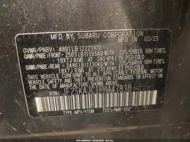 44964238 :رقم المزاد ، JF2SKAJC1PH447838 vin ، 2023 Subaru Forester Sport مزاد بيع
