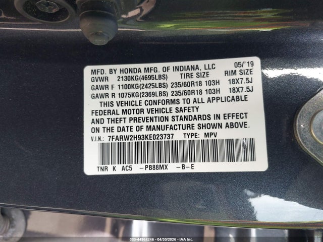 7FARW2H93KE023737 Honda Cr-v Touring
