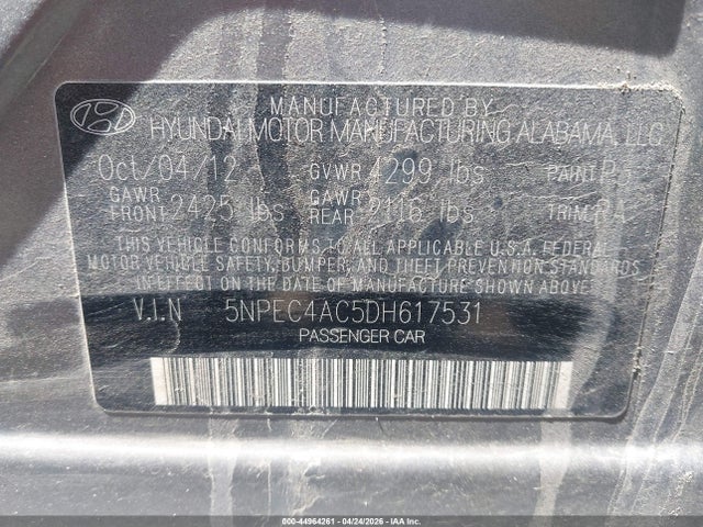 Продажа на аукционе авто 2013 Hyundai Sonata Limited, vin: 5NPEC4AC5DH617531, номер лота: 44964261