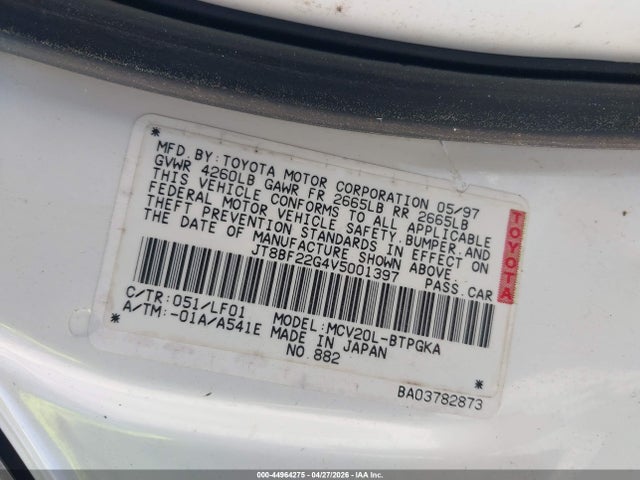 Aukcja sprzedaży 1997 Lexus Es 300, vin: JT8BF22G4V5001397, numer aukcji: 44964275