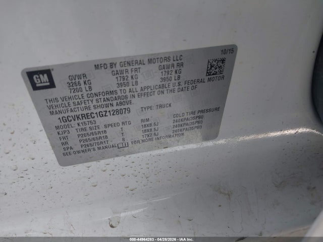 Aukcja sprzedaży 2016 Chevrolet Silverado 1500 1lt, vin: 1GCVKREC1GZ128079, numer aukcji: 44964283