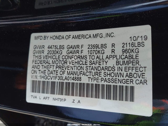 Продаж на аукціоні авто 2020 Honda Accord Sport, vin: 1HGCV1F30LA014888, номер лоту: 44964292