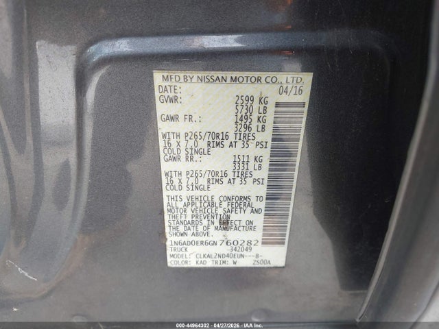 Nissan Frontier Desert Runner/s/sl/sv 2016 1N6AD0ER6GN760282 Image 9