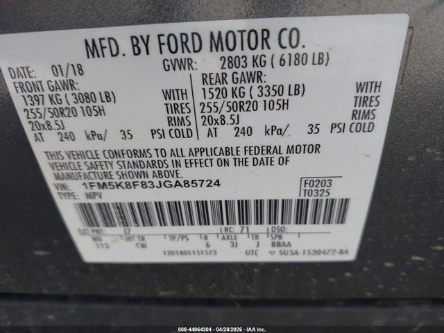 Продажа на аукционе авто 2018 Ford Explorer Limited, vin: 1FM5K8F83JGA85724, номер лота: 44964304