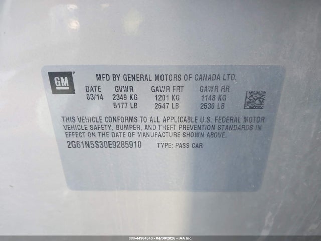 44964340 :رقم المزاد ، 2G61N5S30E9285910 vin ، 2014 Cadillac Xts Luxury مزاد بيع