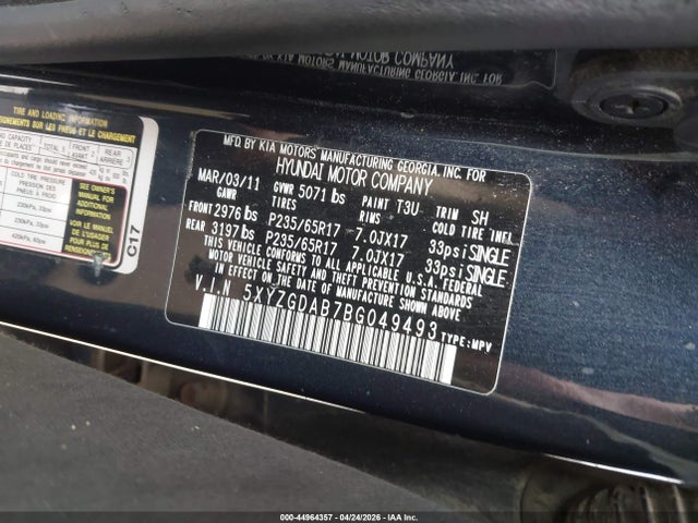 Продажа на аукционе авто 2011 Hyundai Santa Fe Gls, vin: 5XYZGDAB7BG049493, номер лота: 44964357