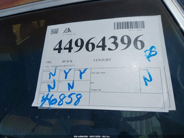44964396 :رقم المزاد ، 1G4AH69A1BZ115373 vin ، 1981 Buick Century مزاد بيع