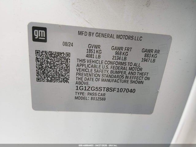 Aukcja sprzedaży 2025 Chevrolet Malibu Fwd Rs, vin: 1G1ZG5ST8SF107040, numer aukcji: 44964403