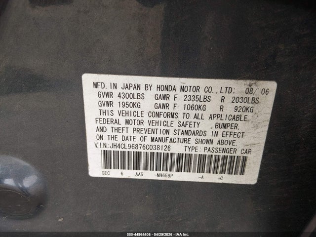 Aukcja sprzedaży 2006 Acura Tsx, vin: JH4CL96876C038126, numer aukcji: 44964406