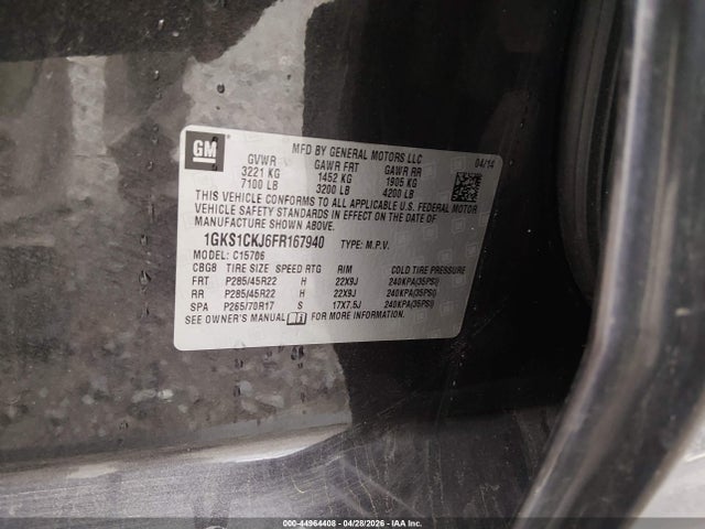 Продаж на аукціоні авто 2015 Gmc Yukon Denali, vin: 1GKS1CKJ6FR167940, номер лоту: 44964408