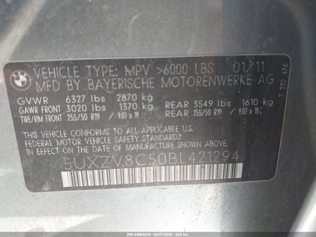 Aukcja sprzedaży 2011 Bmw X5 Xdrive50i, vin: 5UXZV8C50BL421294, numer aukcji: 44964439