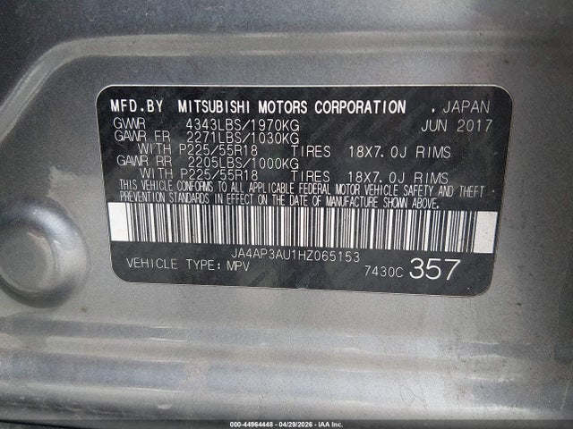 Продаж на аукціоні авто 2017 Mitsubishi Outlander Sport 2.0 Es, vin: JA4AP3AU1HZ065153, номер лоту: 44964448