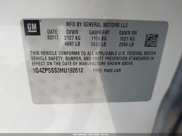 2017 Buick Lacrosse Essence მანქანა იყიდება აუქციონზე, vin: 1G4ZP5SS3HU192612, აუქციონის ნომერი: 44964455
