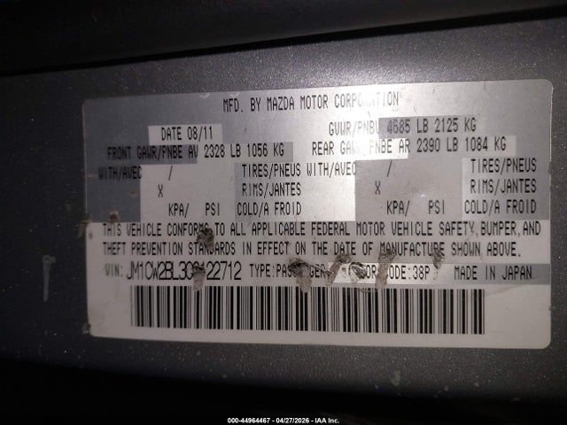 Aukcja sprzedaży 2012 Mazda Mazda5 Sport, vin: JM1CW2BL3C0122712, numer aukcji: 44964467