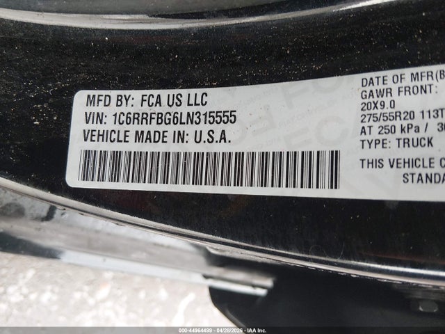 44964499 :رقم المزاد ، 1C6RRFBG6LN315555 vin ، 2020 Ram 1500 مزاد بيع