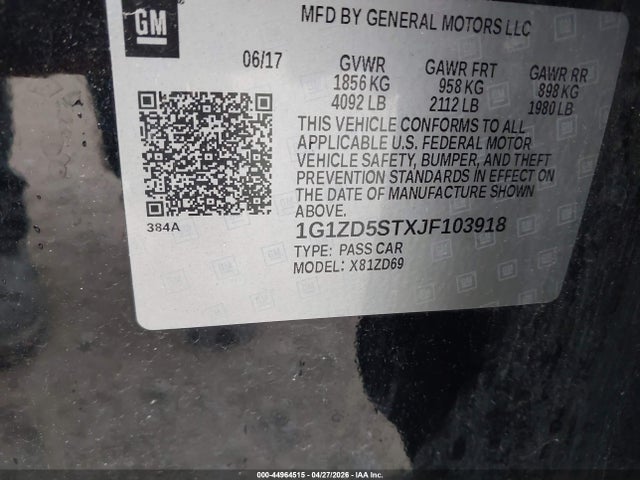 2018 Chevrolet Malibu Lt მანქანა იყიდება აუქციონზე, vin: 1G1ZD5STXJF103918, აუქციონის ნომერი: 44964515