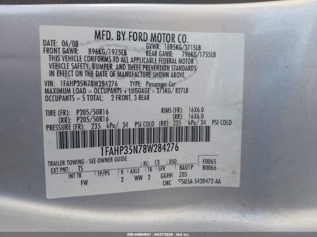 Продажа на аукционе авто 2008 Ford Focus Se/ses, vin: 1FAHP35N78W284276, номер лота: 44964541