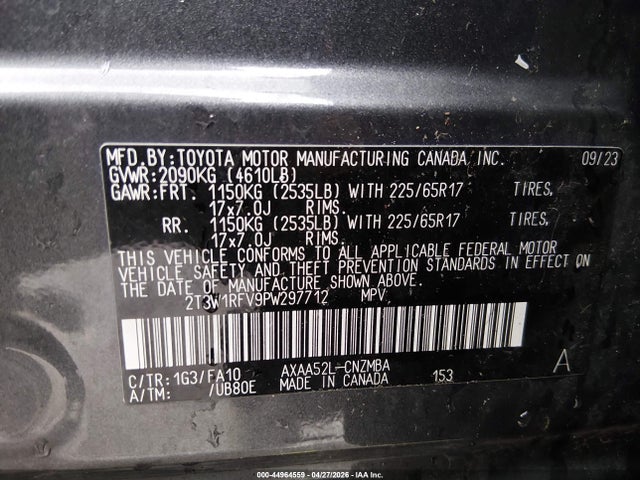 Aukcja sprzedaży 2023 Toyota Rav4 Xle, vin: 2T3W1RFV9PW297712, numer aukcji: 44964559